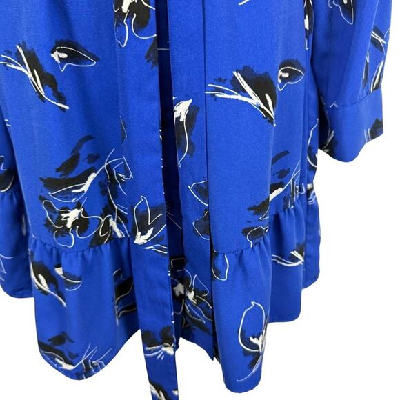 Nine West Womens Blue Floral Long Sleeve Button Up Shirt Dress Belted sz Large - Picture 7 of 16